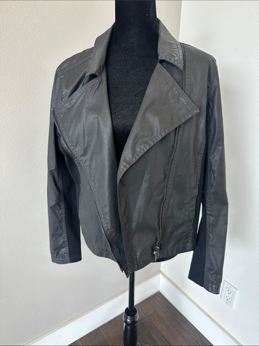 Eileen Fisher Black Leather Asymmetrical Zip Jacket